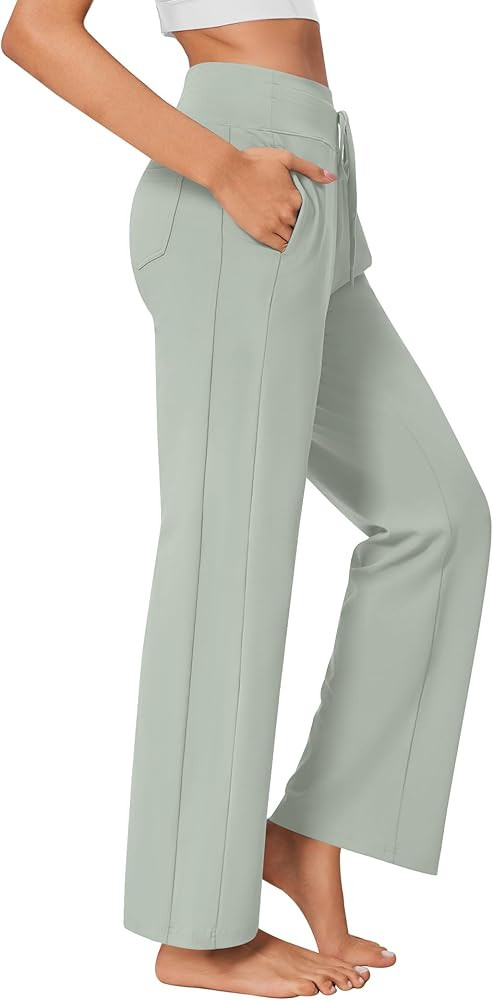 PINSPARK Wide Leg Yoga Pants Women High Waisted Workout Pants UPF 50+ Drawstring Sweatpants with ... | Amazon (US)