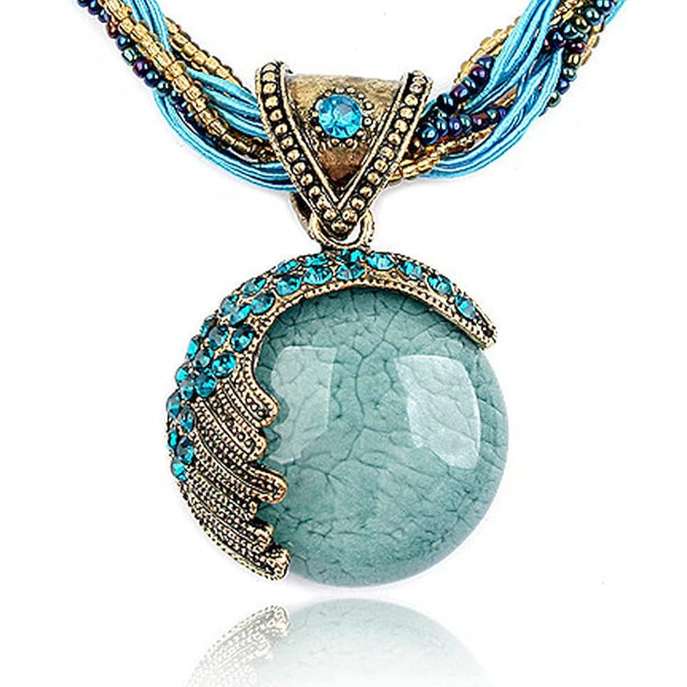 BG&WLing Retro Vintage Bohemian Collar Necklace for Women Boho Teardrop Turquoise Rhinestone Pend... | Amazon (US)