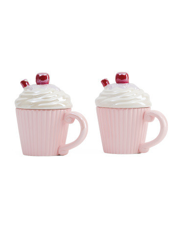 Set Of 2 Lidded Cupcake Figural Mugs | TJ Maxx