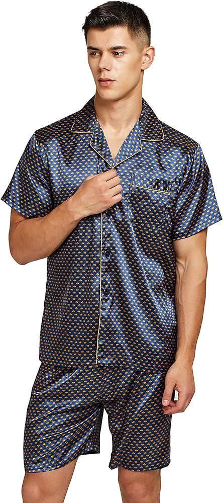 Men's Short Sleeve Satin Pajama Set with Shorts | Amazon (US)