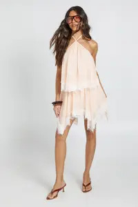 Peach Chiffon Lace Trim Hankey Mini Skirt | Boohoo | Boohoo.com (UK & IE)