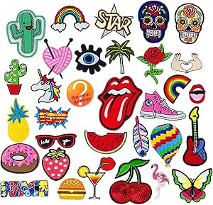 YLY Random Assorted Styles Embroidered Patches,Cute Fruit Flower Food Rainbow Skull,Applique Kit ... | Amazon (US)