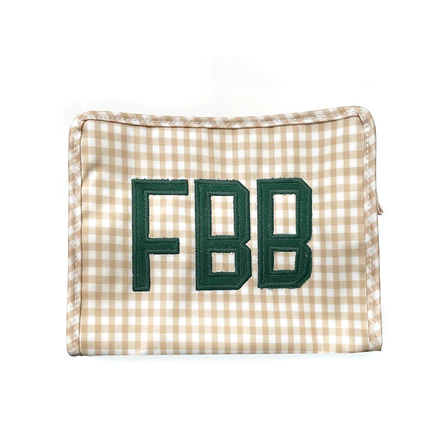 Taupe Gingham Laminate Vanity Bag | Biscuit Home