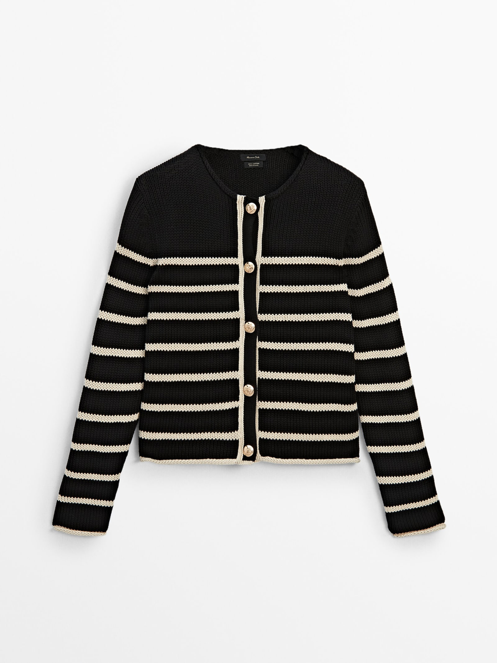 Striped knit cardigan with golden buttons | Massimo Dutti UK