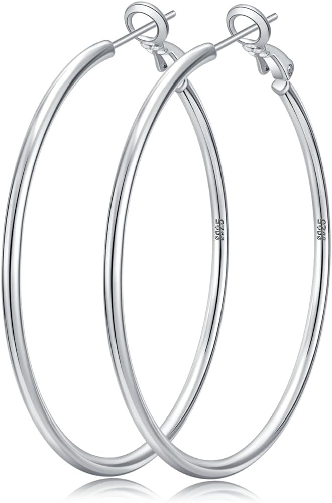 Senteria 2mm Wide 925 Sterling Silver Hoop Earrings for Women Hypoallergenic Lightweight Thin Lar... | Amazon (US)