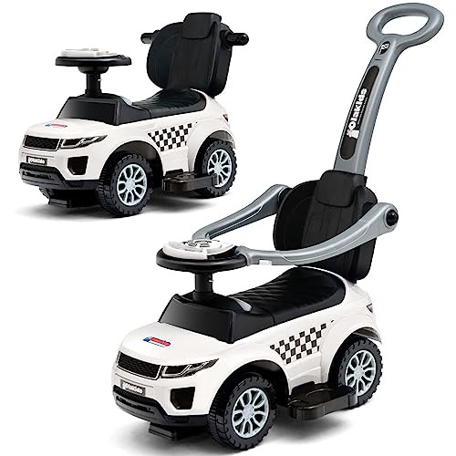 OLAKIDS 4 in 1 Ride on Push Car, Toddlers Stroller Sliding Walking Toy with Horn, Music, Lights, Removable Guardrails Handle, Underneath Storage, Foot-to-Floor Walker for Boys Girls (Ivory White) | Amazon (US)