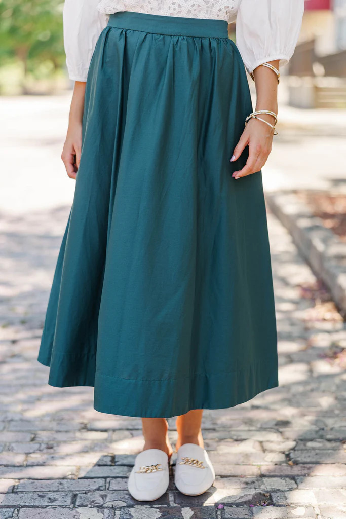 In No Rush Hunter Green Midi Skirt | The Mint Julep Boutique