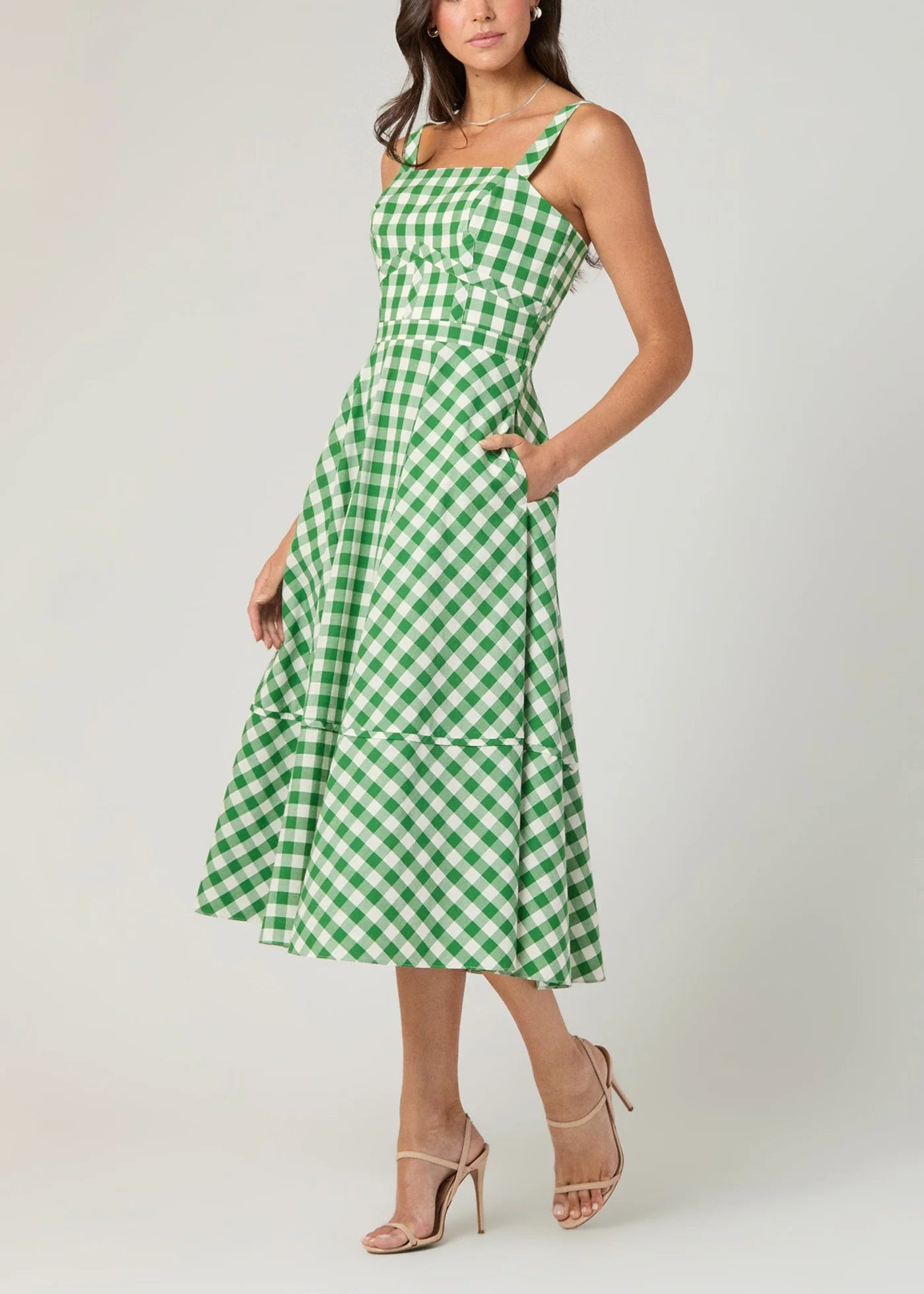 KAYDENCE DRESS GREEN/ IVORY / 4 | FEBE Clothing