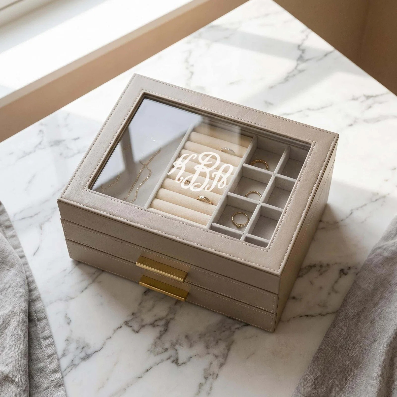 Custom Jewelry Box Organizer w/ Drawers, Champagne | HomeWetBar.com