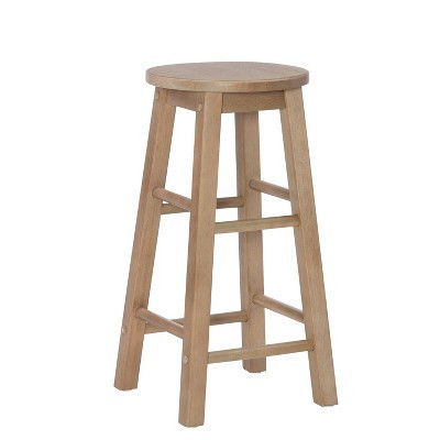 Linon 24" Killian Circle Seat Counter Height Barstool Gray Wash: Solid Rubberwood, Backless, Footrest | Target