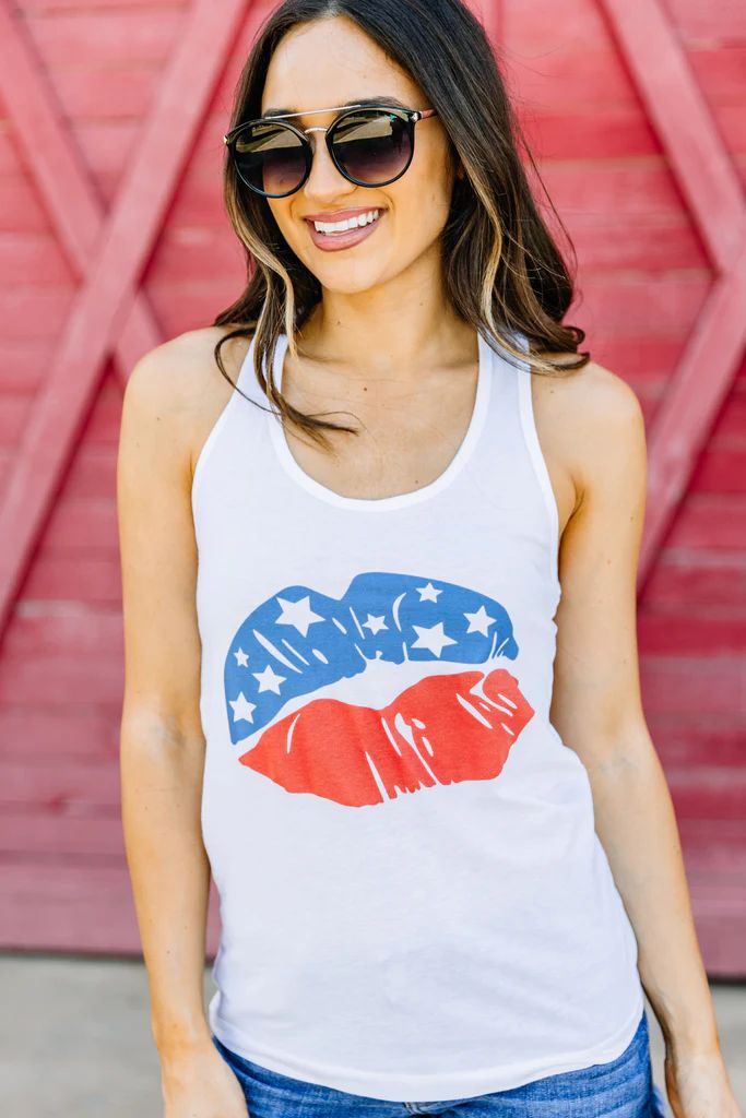 Just A Kiss White Graphic Tank | The Mint Julep Boutique