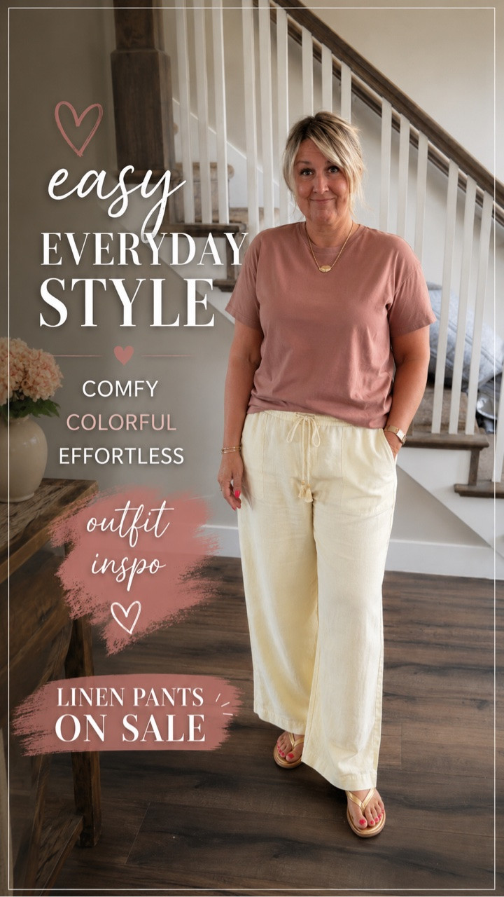 🌸Comment SHOP for links
🌸Check that you’re following @anyaslooks so Instagram lets me send the link :)
🌸I may receive a small commission if you shop through my links (at no extra cost to you)
🌸Follow @anyaslooks for more midsize over 50 ootd
These linen pants are one of my favorite summer staples 🤍 Lightweight, breathable, easy to dress up or down, and so comfortable for everyday life. I paired them with a simple tee and gold sandals for an effortless look that feels put together without trying too hard. Best part? They’re on sale right now! Follow @AnyasLooks for more affordable midsize fashion, everyday outfit inspiration, and budget-friendly finds for women over 50.