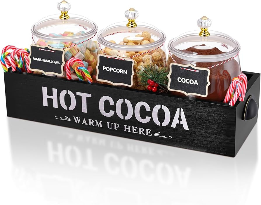 Thyle Large Christmas Hot Cocoa Bar Wood Storage Box with 3 Clear Plastic Jars 10 Mini Chalkboard... | Amazon (US)