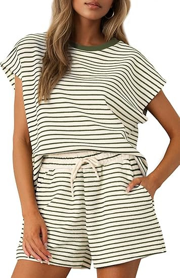 Sweetmoon 2 Piece Short Sets for Women Summer Outfits, Short Sleeve Matching Sets Lounge Shorts f... | Amazon (US)
