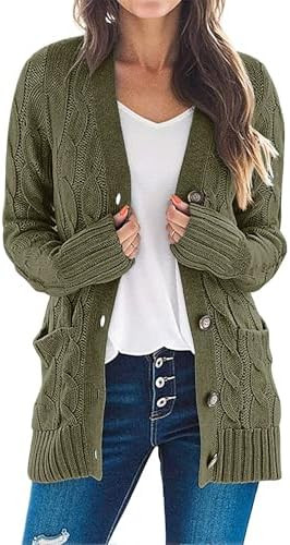 MEROKEETY Women's 2025 Fall Long Sleeve Cable Knit Sweater Open Front Cardigan Button Loose Outer... | Amazon (US)