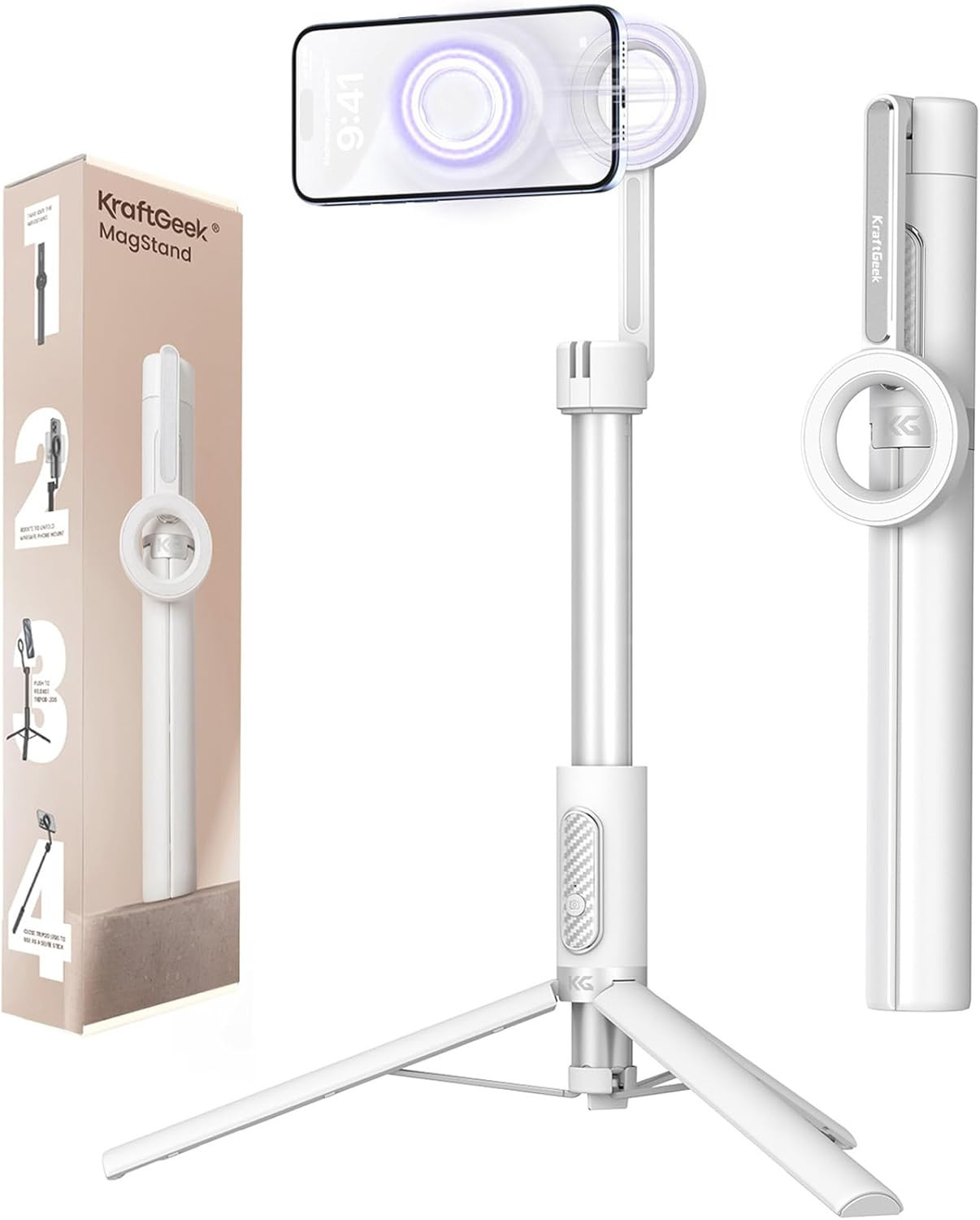 KraftGeek Magnetic Selfie Stick Tripod for iPhone, 64” Phone Tripod for Magsafe, Travel Phone S... | Amazon (US)
