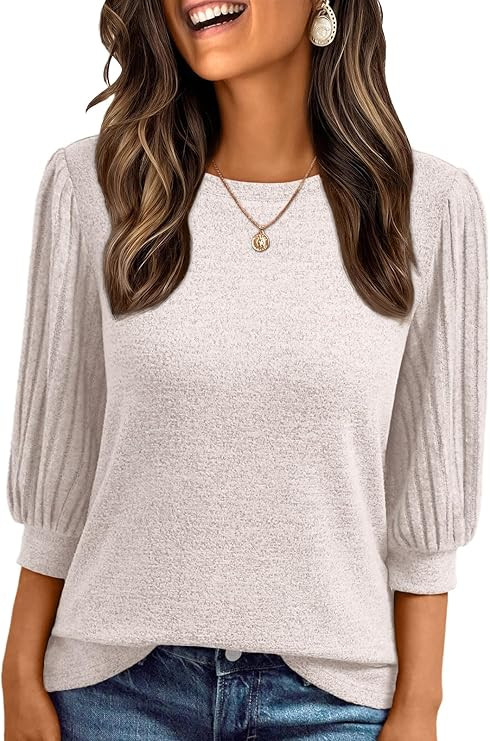 AUTOMET Womens 3/4 Length Puff Sleeve Tops Business Casual Dressy Work Blouses | Amazon (US)
