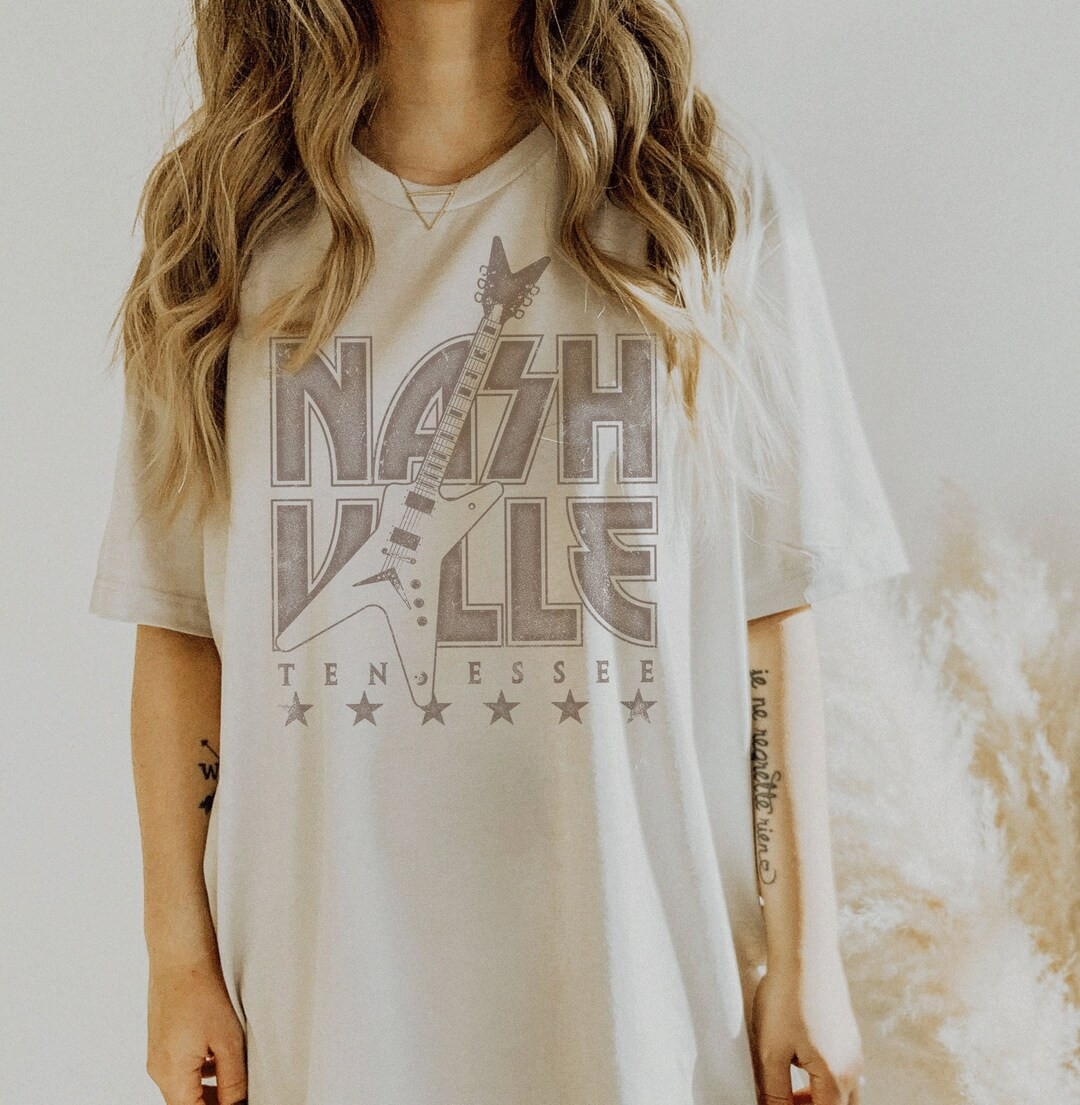 Nashville, Country Music, Guitar, Retro, Tshirt, Tees, Tennessee, Garment Dyed, Boho, Oversized, ... | Etsy (US)