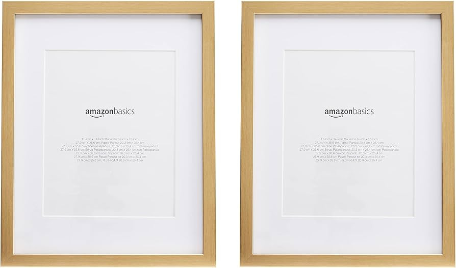 Amazon Basics Rectangular Photo Picture Frame, 11" x 14" or 8" x 10" with mat, Pack of 2, Gold, 1... | Amazon (US)