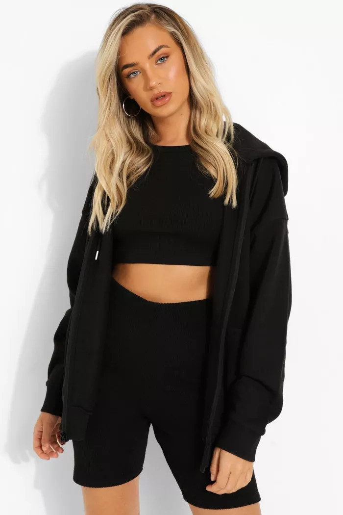 Recycled Oversized Zip Through Hoodie | boohoo (US & Canada)