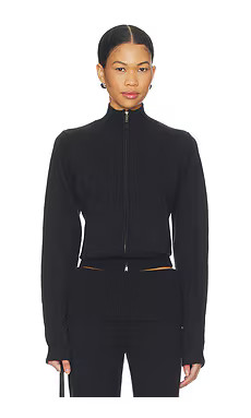 SKIMS Wool Cashmere Zip Up Mock Neck Sweater in Onyx from Revolve.com | Revolve Clothing (Global)