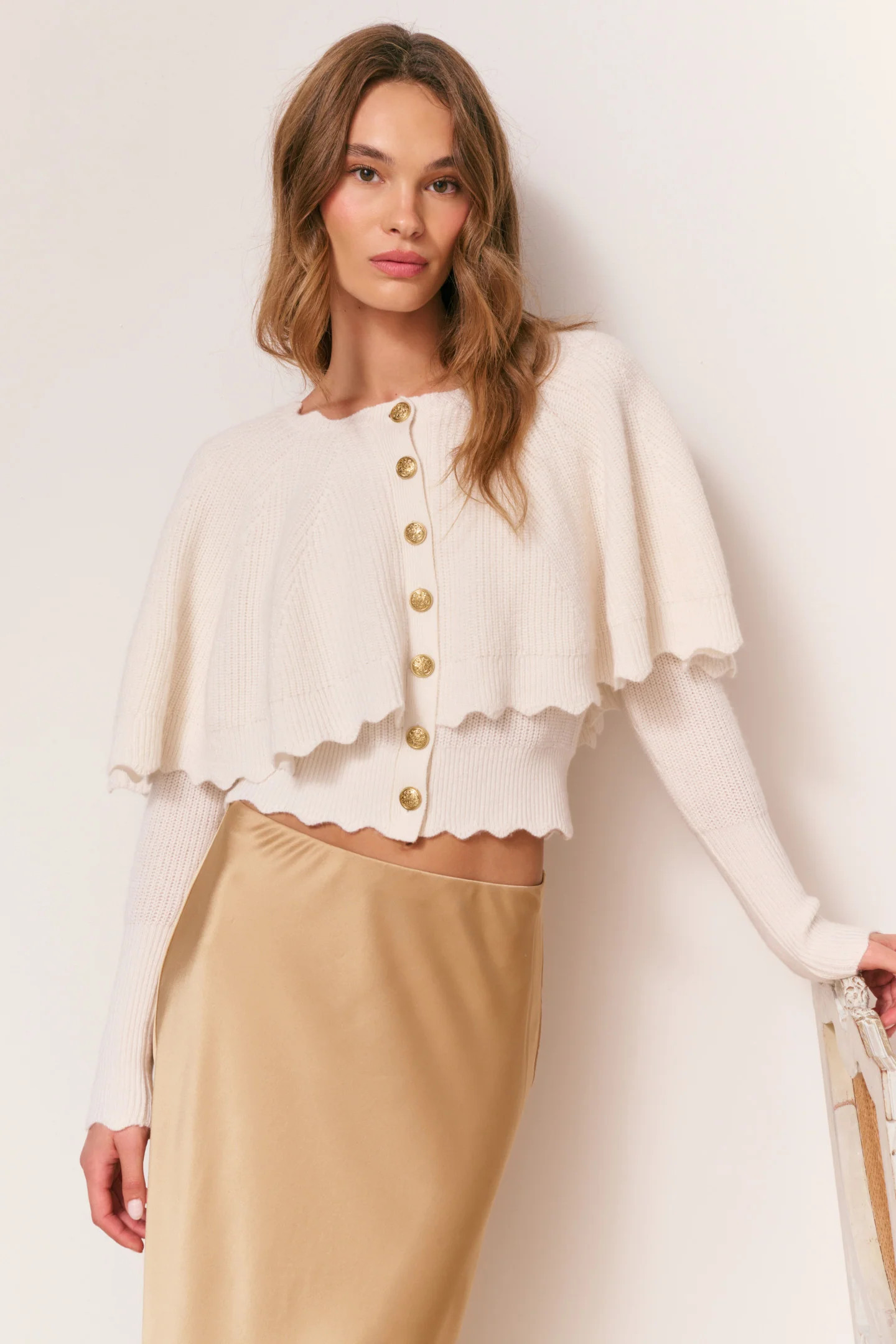 Daelyn Cashmere Cape Cardigan - CHAMPAGNE / M | LoveShackFancy