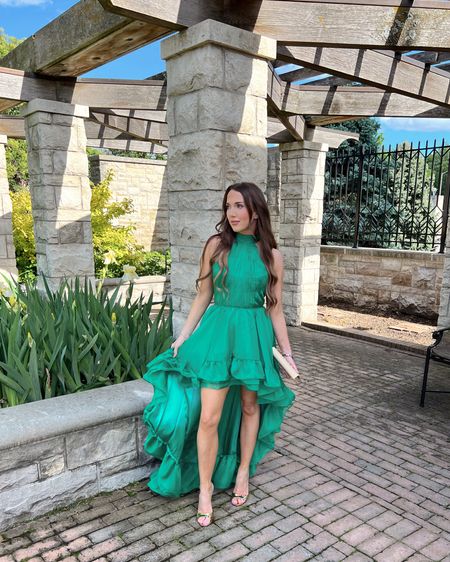 A high low, green dress dream! I love this for a fun take on a formal dress for a spring wedding! Wearing a size 0, fits TTS!

wedding guest dress, spring wedding, formal dress, wedding guest dresses, summer wedding 

#LTKstyletip #LTKwedding