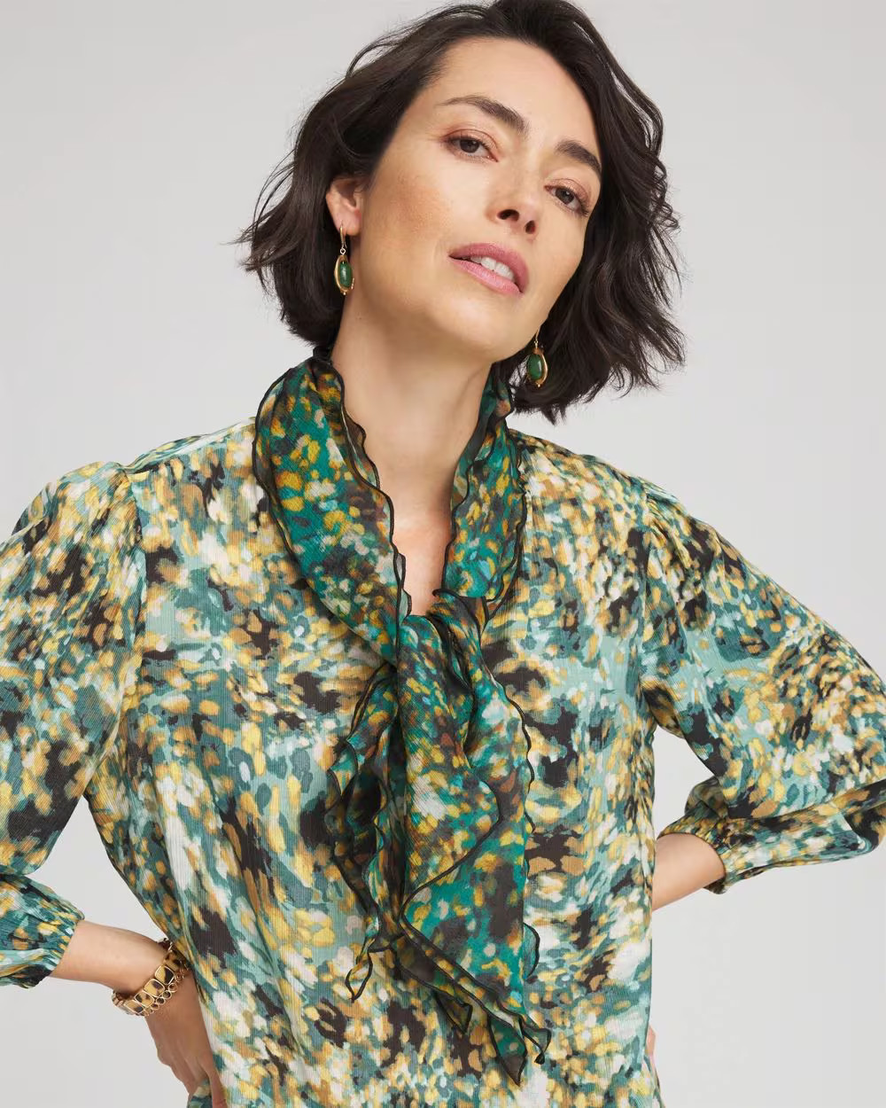 Printed Woven Ruffled Neck Scarf | Chico's