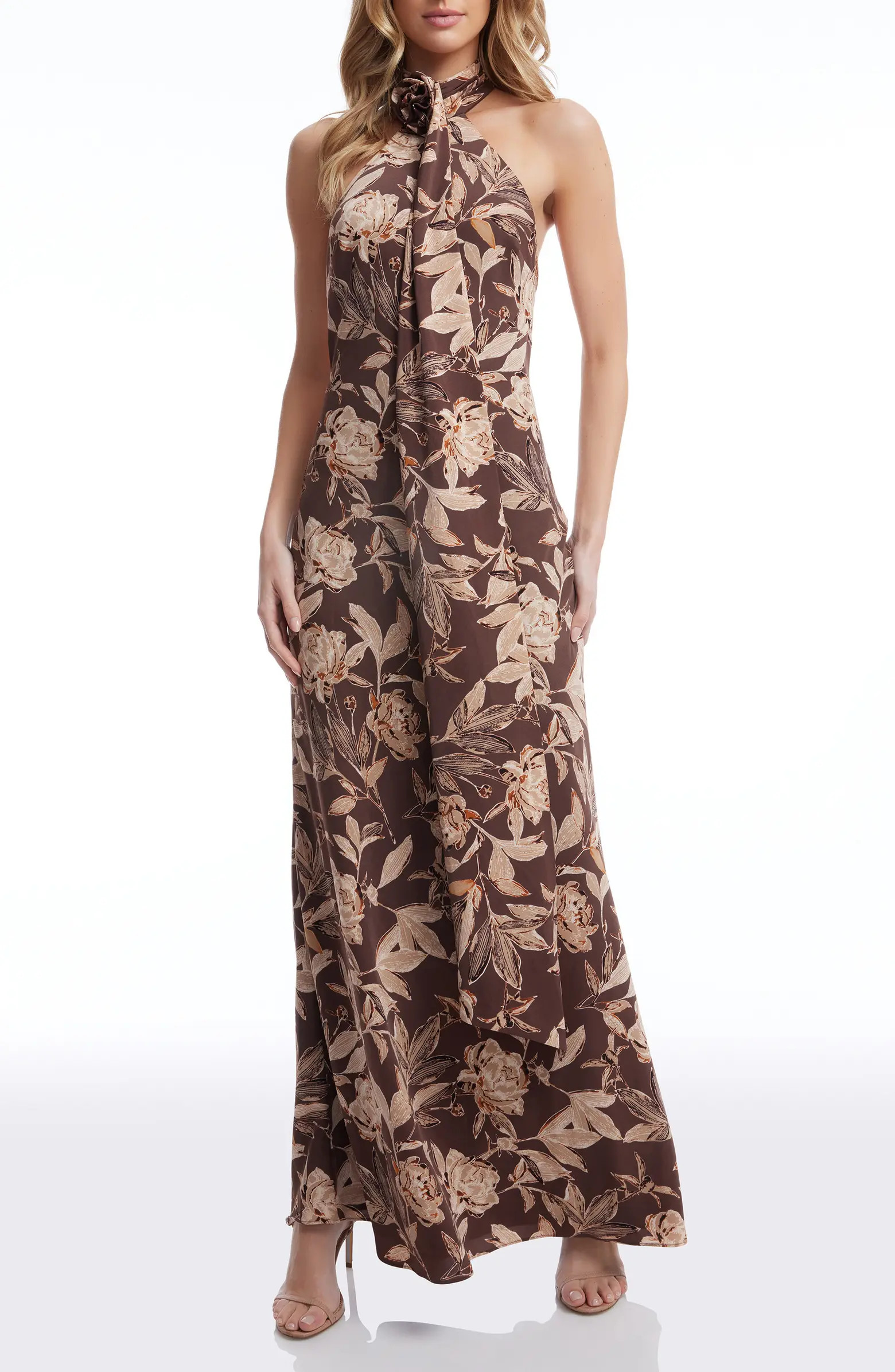 Dress the Population Olivia Floral Halter Neck Gown | Nordstrom | Nordstrom
