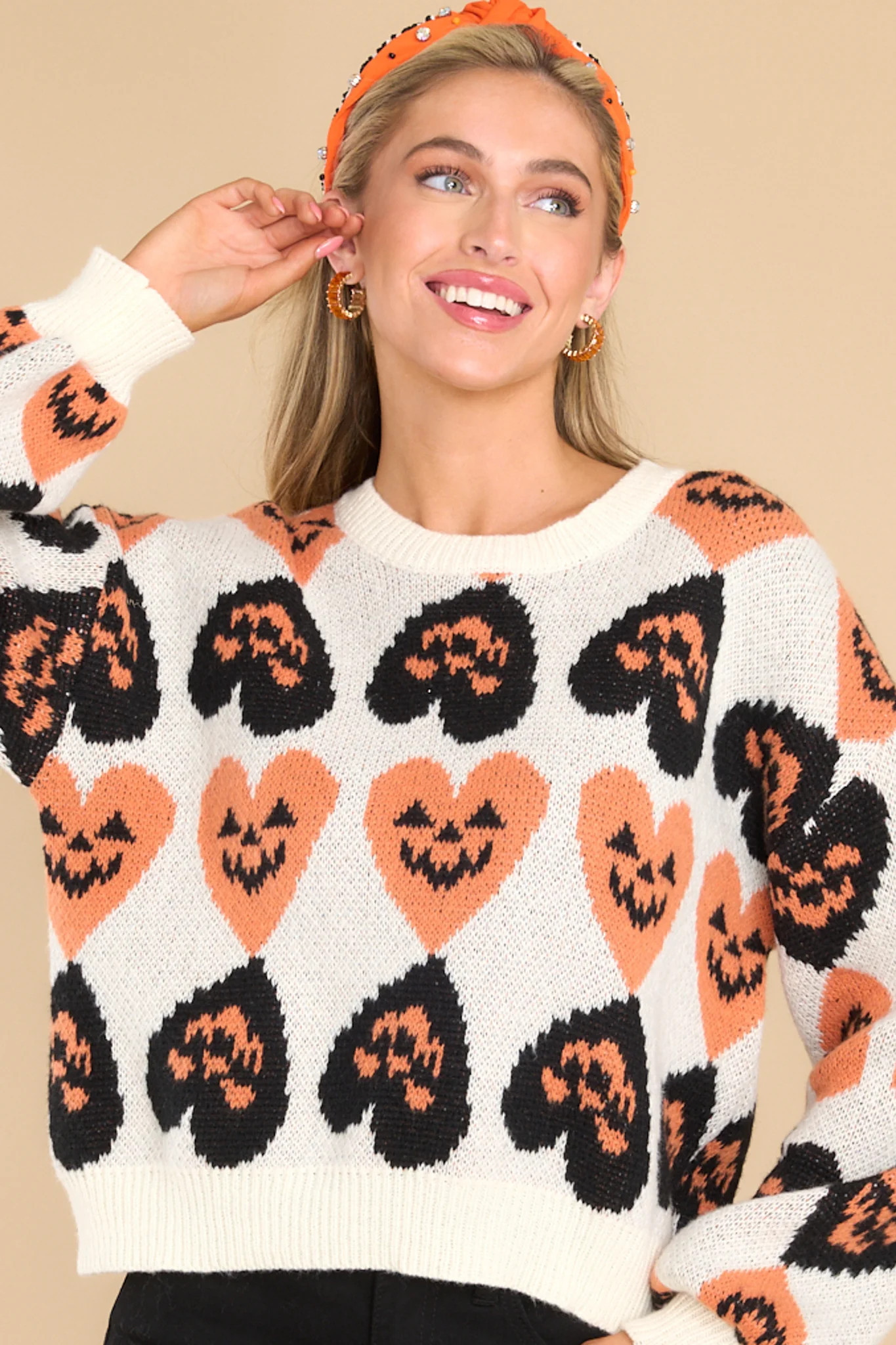 Halloween Hearts Ivory Sweater | Red Dress 