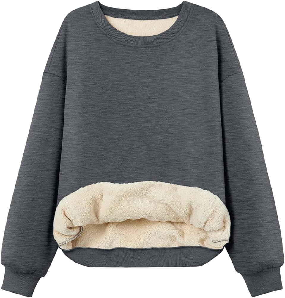 Trendy Queen Fleece Sherpa Lined Sweatshirts for Women 2025 Fall Fashion Winter Crewneck Pullover... | Amazon (US)