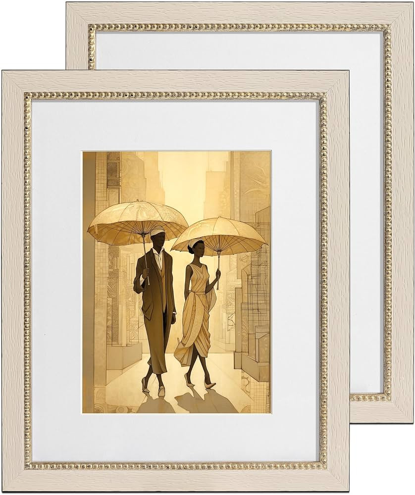 8x10 Picture Frames 5x7 with Mat, Vintage Cream White Ivory Distressed Gold Photo Frame Set of 2,... | Amazon (US)