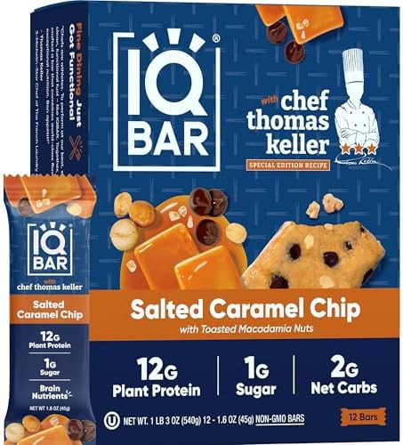 IQBAR x Chef Thomas Keller - Brain and Body Plant Protein Bars - Salted Caramel Chip - 12-Count, ... | Amazon (US)
