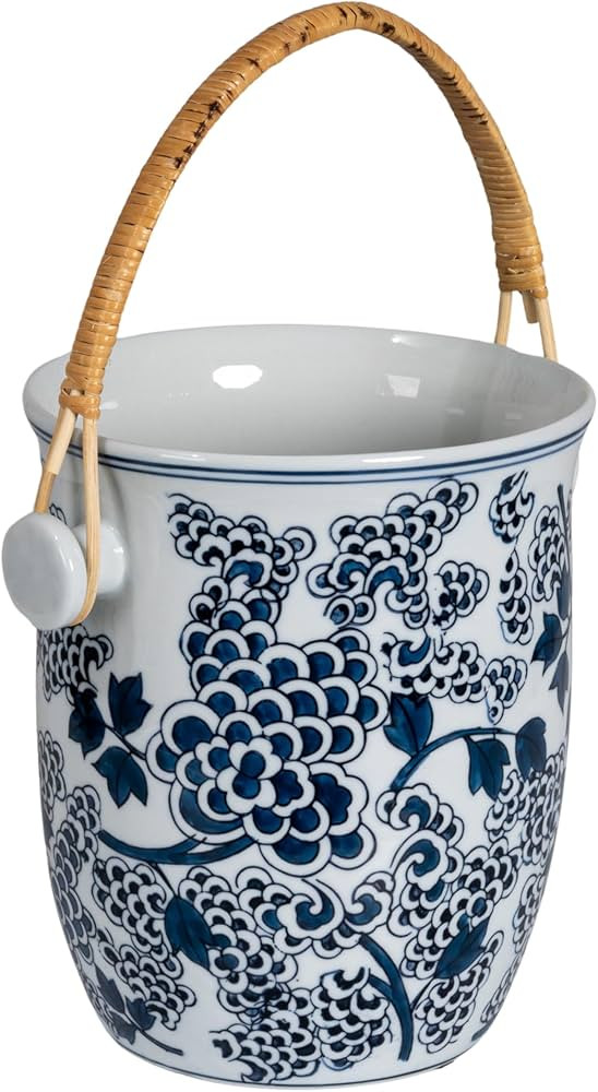 Creative Co-Op Blue Ceramic Wine Cooler with Bamboo Handles | Amazon (US)