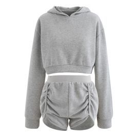 Cotton Blend Crop Hoodie and Shorts Set in Grey | Chicwish