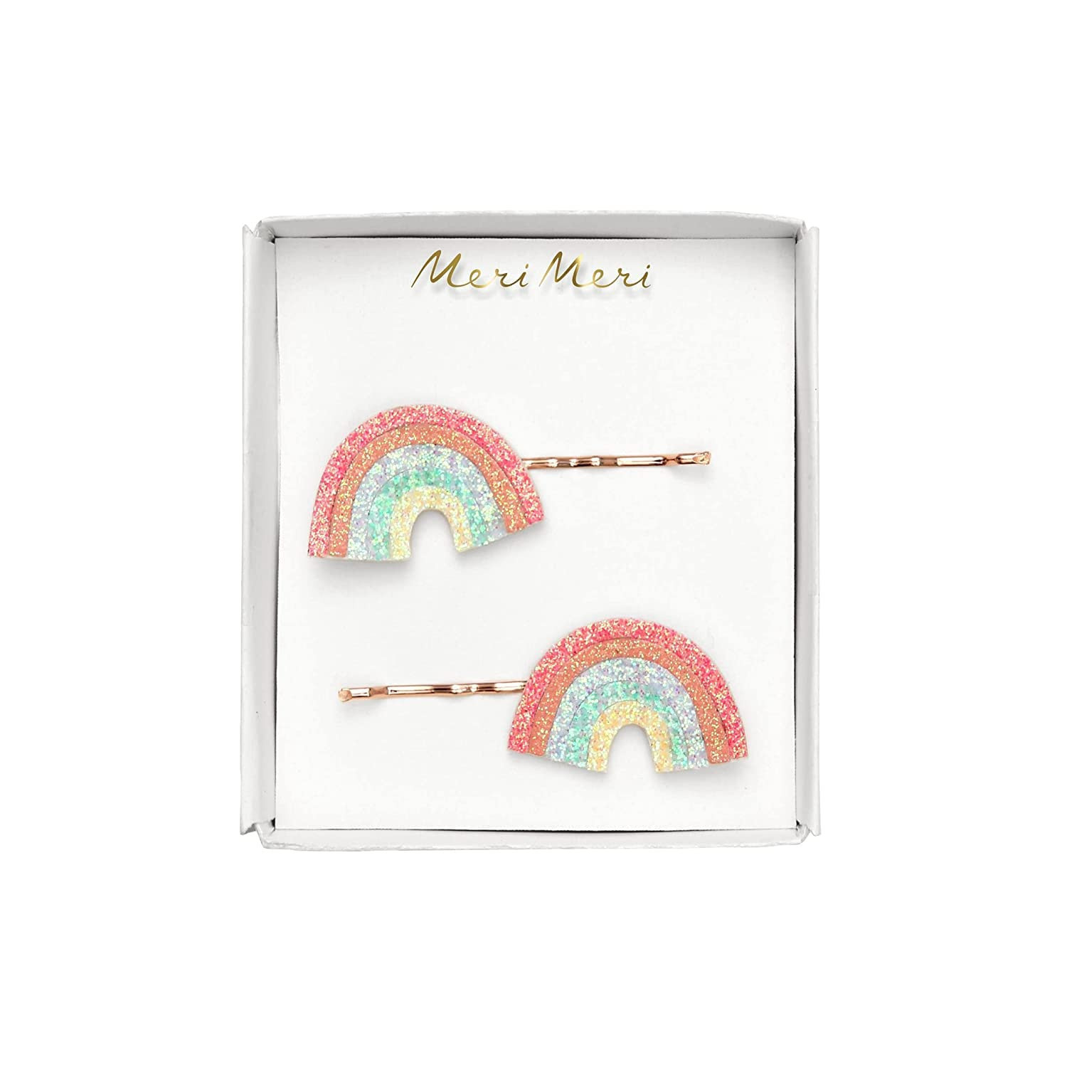 Meri Meri Glitter Rainbow Hair Slides - Pack of 2 - Glitter Fabric with Gold Tone | Amazon (US)