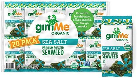 gimMe Organic Roasted Seaweed Sheets - Sea Salt - 20 Count - Keto, Vegan, Gluten Free - Great Sou... | Amazon (US)
