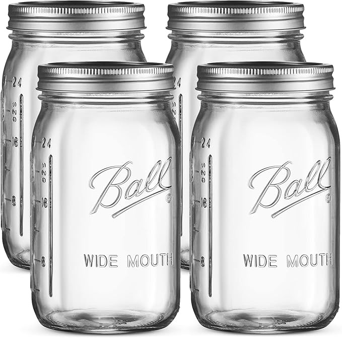 Ball Wide Mouth Mason Jars 32 oz [4 Pack] With mason jar lids and Bands, Ball mason jars 32 oz - ... | Amazon (US)