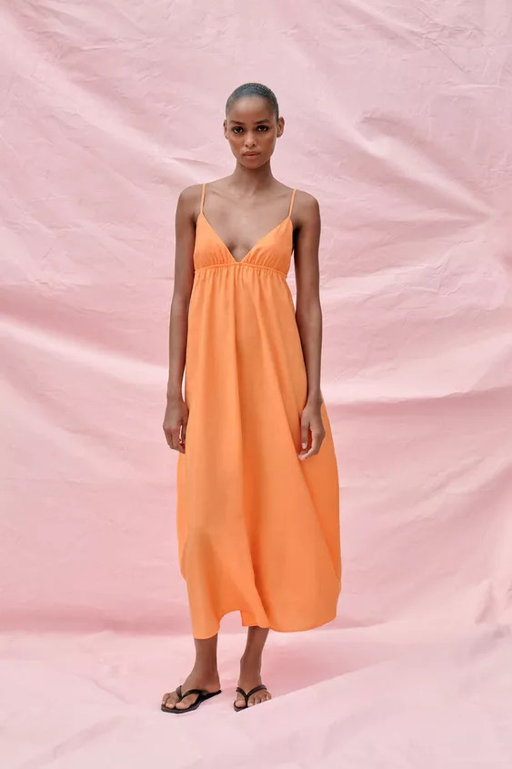 FLOWY MIDI DRESS WITH STRAPS | Zara US