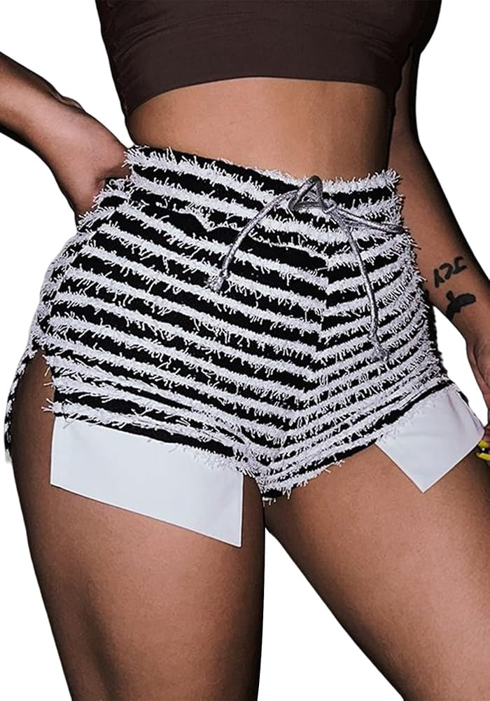 DINGANG Women Fuzzy Flare Stacked Pants, Zebra Black and White Striped High Waist Sweatpants, Kni... | Amazon (US)