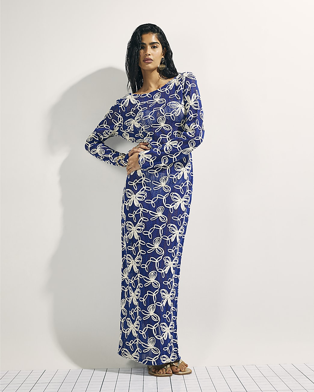 Blue Cornelli Crochet Maxi Beach Dress | River Island UK & IE