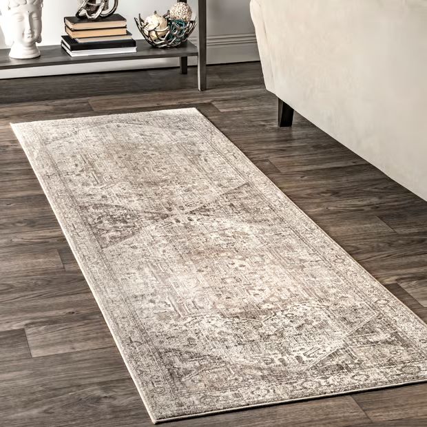 Silver Fringed Medallion 2' 6" x 12' Area Rug | Rugs USA