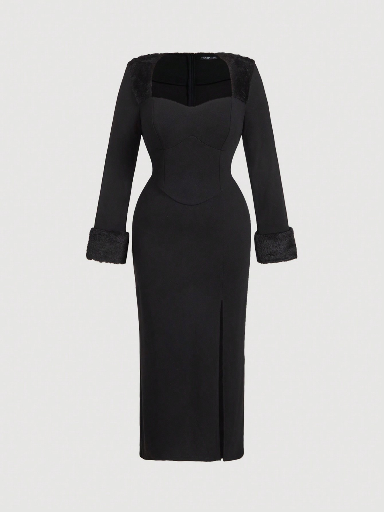 SHEIN MOD Plus Size Women Vintage Black Knitted Ribbed Turtleneck Long Dress For Fall/Winter | SH... | SHEIN