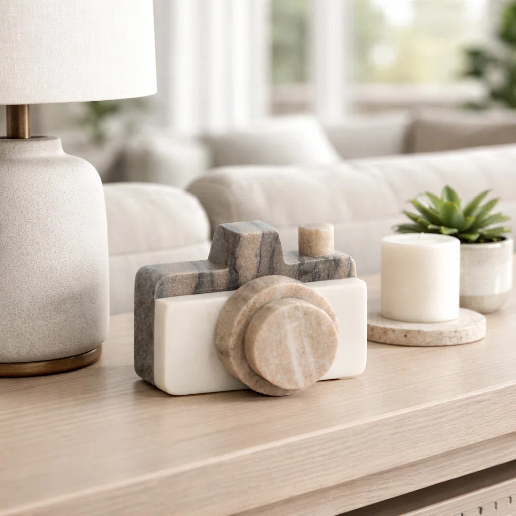 Decorative Marble Camera Figurine Accent for Home Decor - Modern Sculpture Object for Table Styli... | Wayfair North America