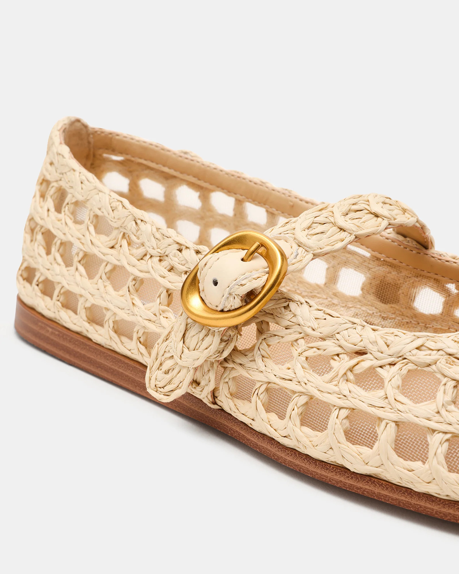 MELODY Natural Raffia Mary Jane Woven Buckle Round-Toe Women's Flat | Steve Madden (US)