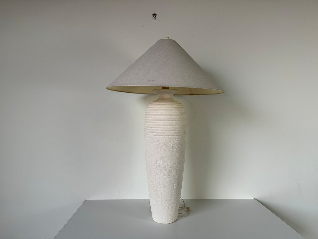 80's Tall Postmodern Sculptural Ribbed Urn Plaster Table Lamp - Etsy | Etsy (US)