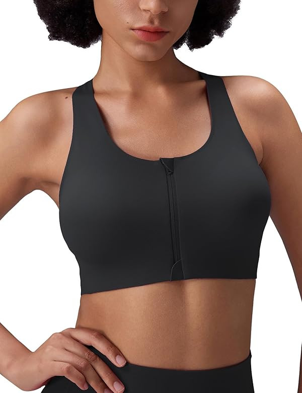 baleaf Sweatleaf Womens Zip Front Closure Sports Bras, Racerback Padded High Impact Yoga Workout ... | Amazon (US)