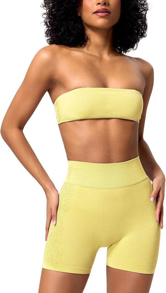 ABOCIW Womens Workout Sets Twist Back Bandeau Sports Bra Seamless Scrunch Butt Lifting Gym Shorts... | Amazon (US)
