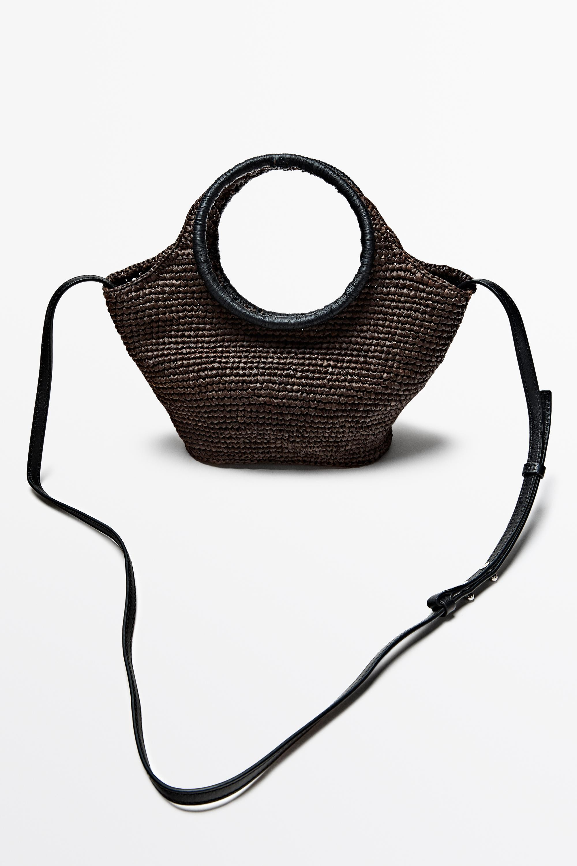 100% Raffia Mini Crescent Bag | Massimo Dutti US