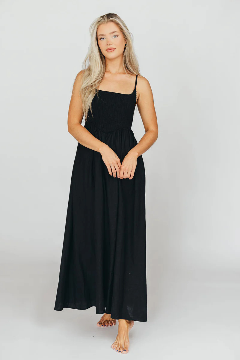 Josefina Smocked Maxi Dress in Black - Bump Friendly | Worth Collective
